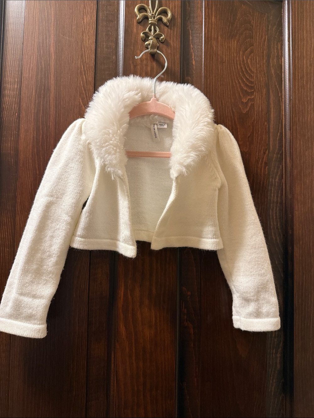 Janie and Jack Ivory Faux-Fur Collar Cropped Jacket